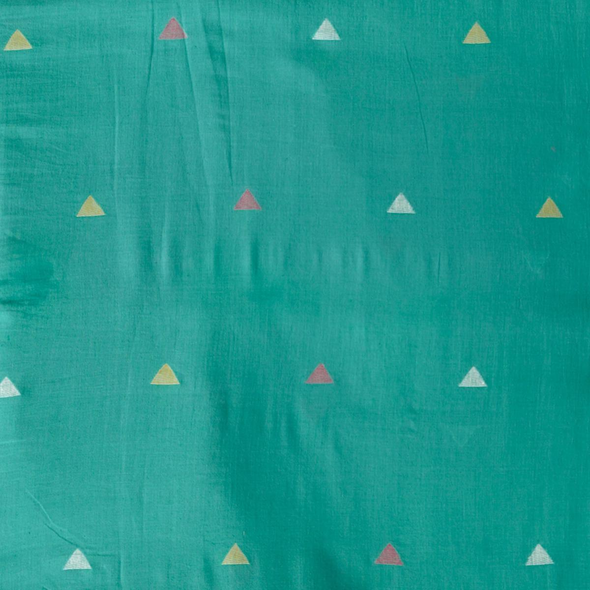 mul-jamdani-teal-with-small-geometric-triangle-motif-woven-fabric