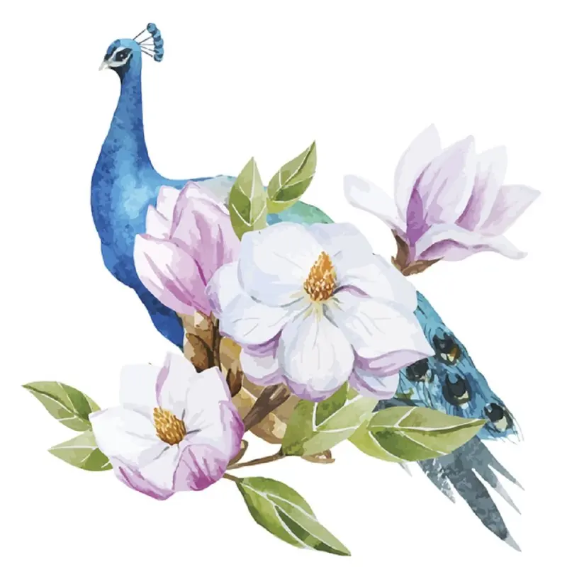watercolor-magnolia-peacock-fabric-panel-white