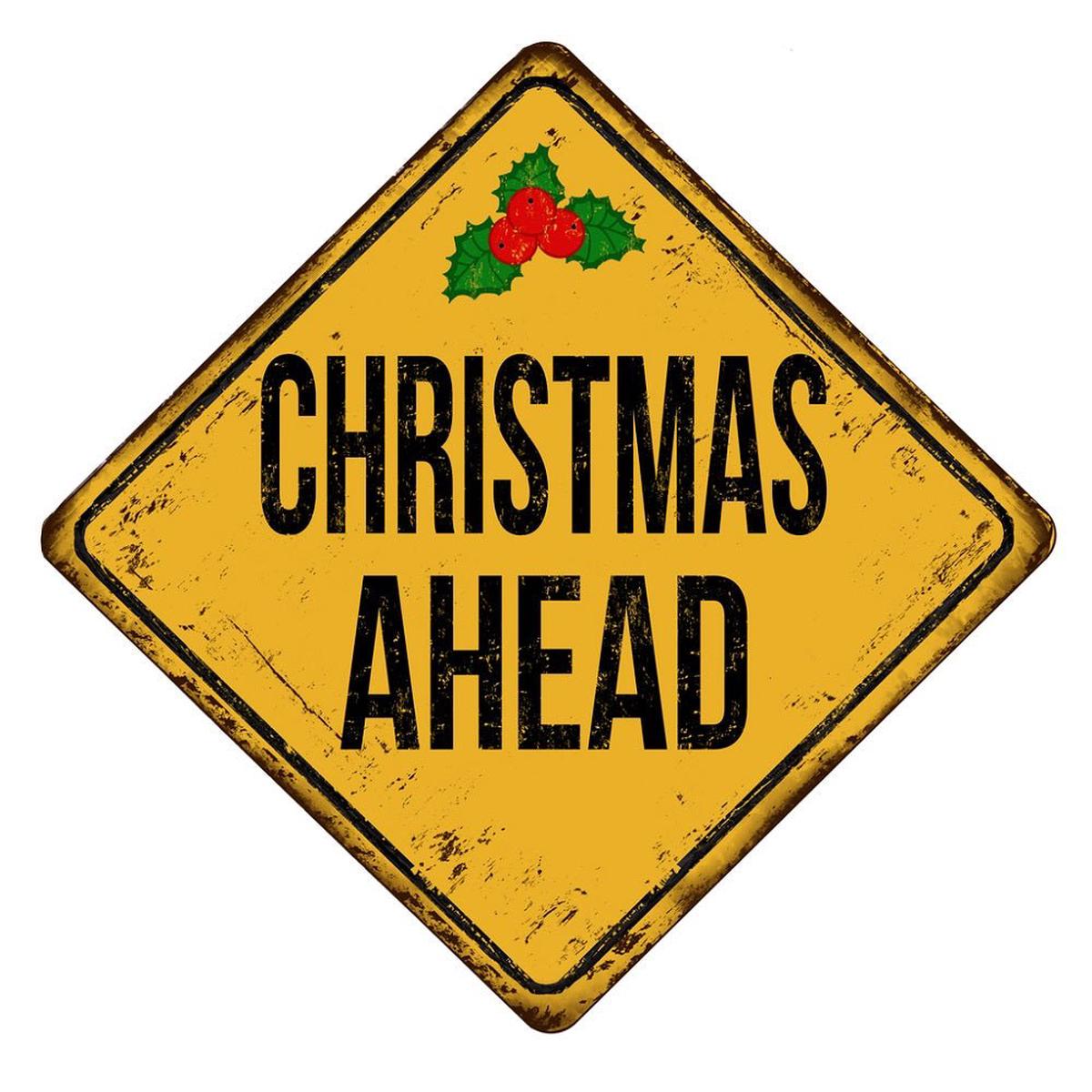 christmas-ahead-road-sign-fabric-panel