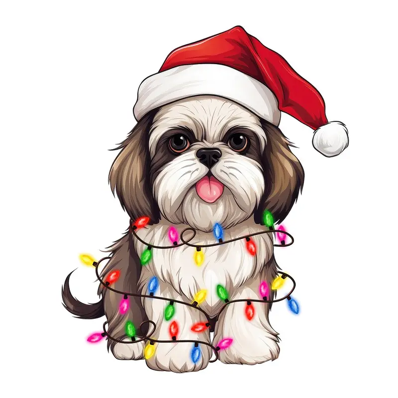 christmas-lights-shih-tzu-fabric-panel