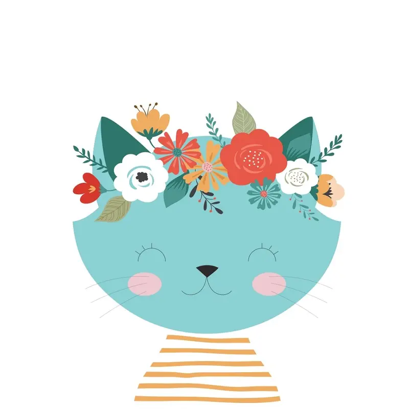 floral-kitty-cat-fabric-panel