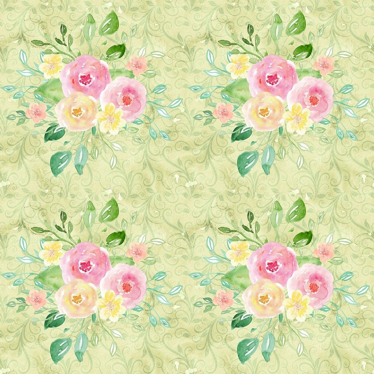 wild-flower-bouquet-on-swirl-fabric-green