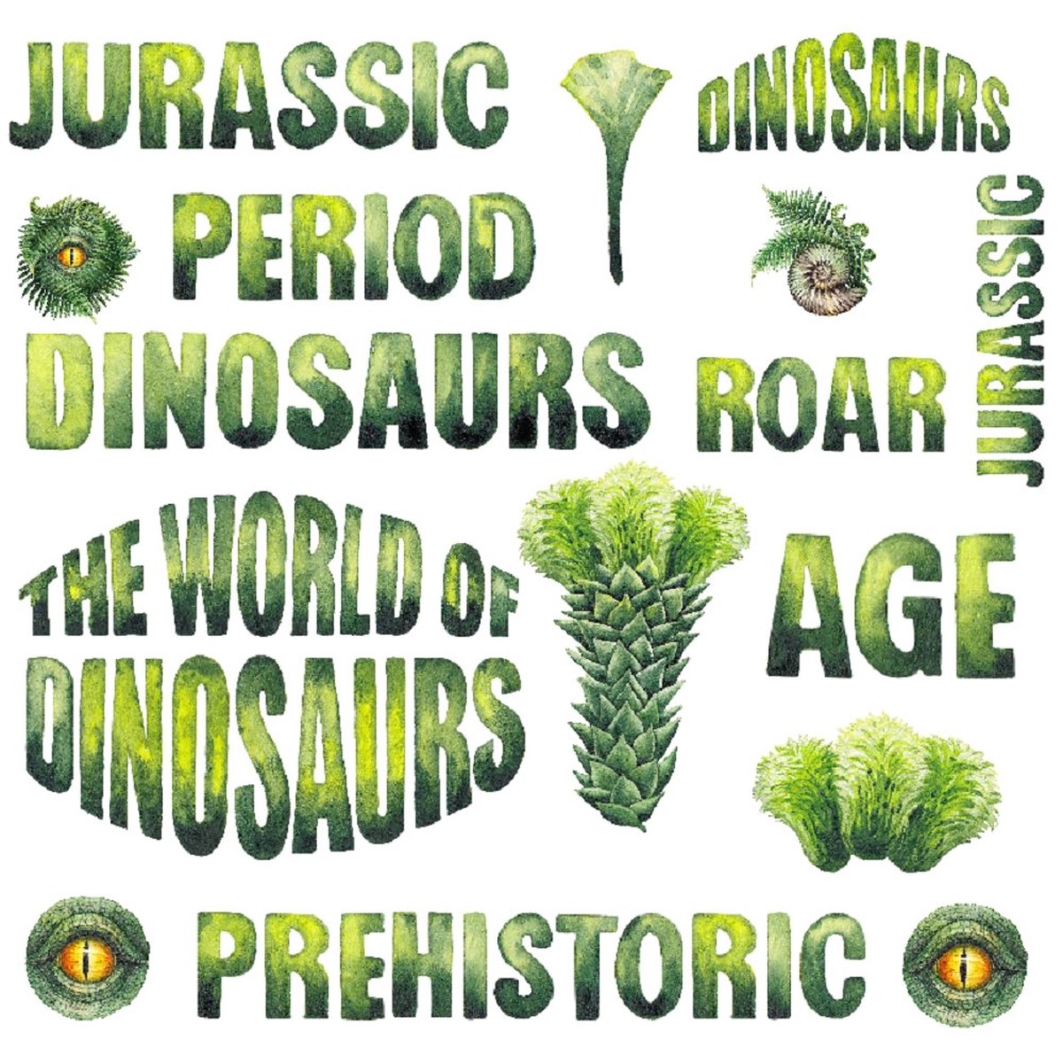 watercolor-dinosaur-words-plants-fabric-white