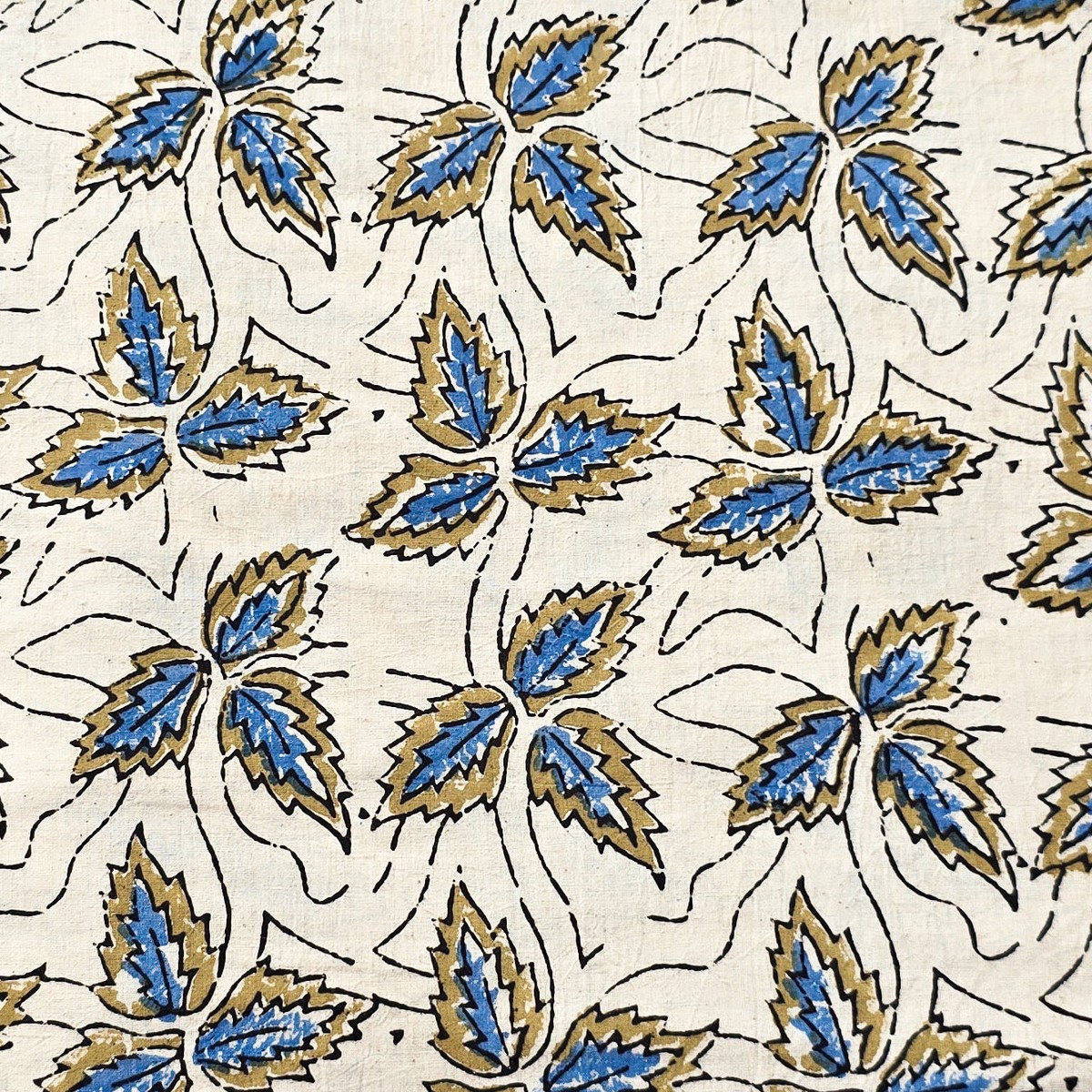 pre-cut-0-80-meter-pure-cotton-ajrak-cream-with-leaves-motif-hand-block-print-fabric