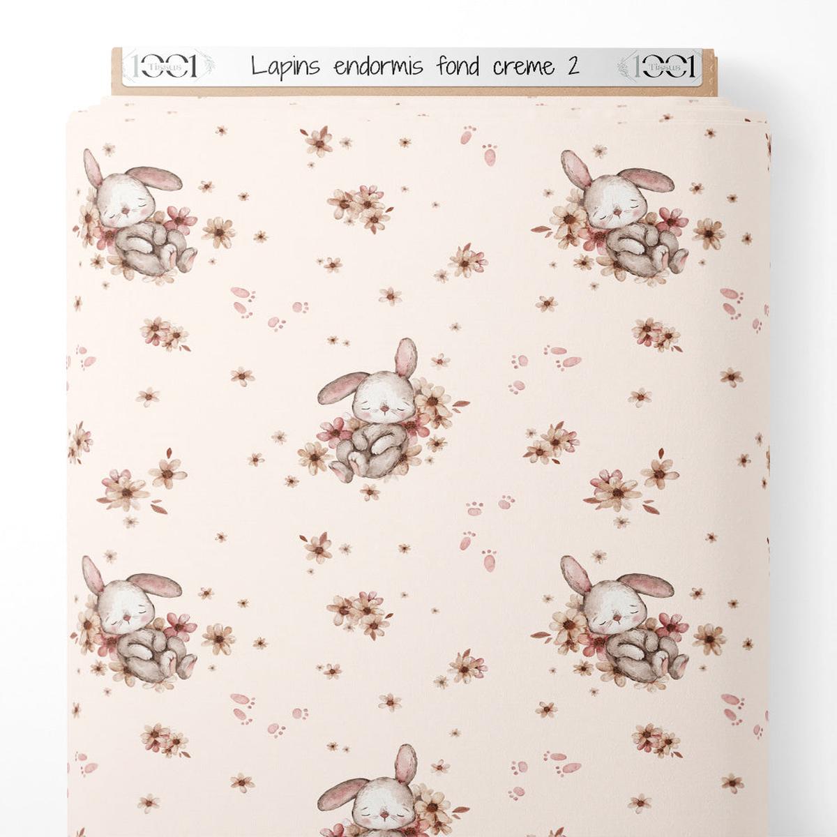 tissu-lapins-endormis-sur-fond-crme-2