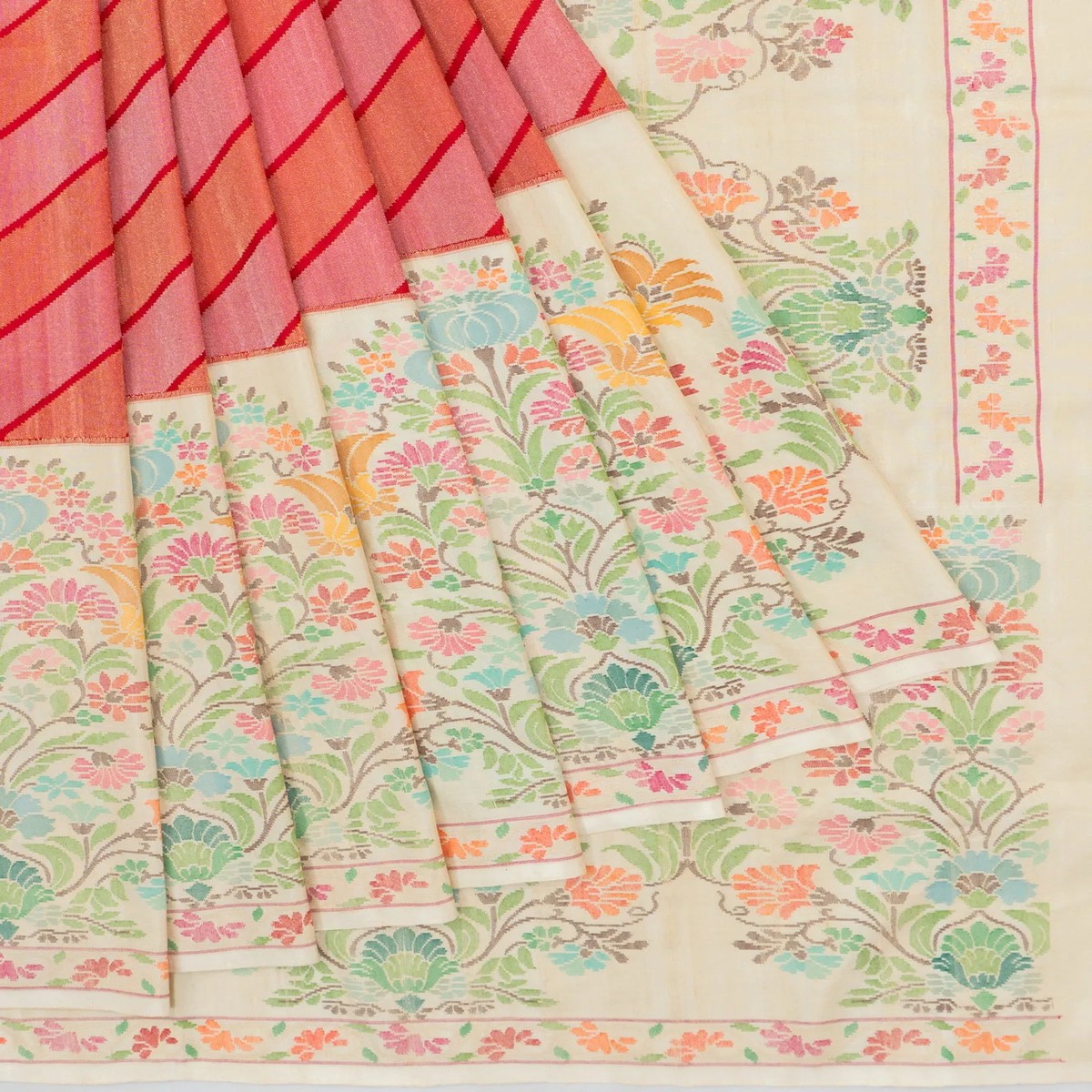 banarasi-silk-tissue-lines-red-saree-with-very-big-jamdani-border