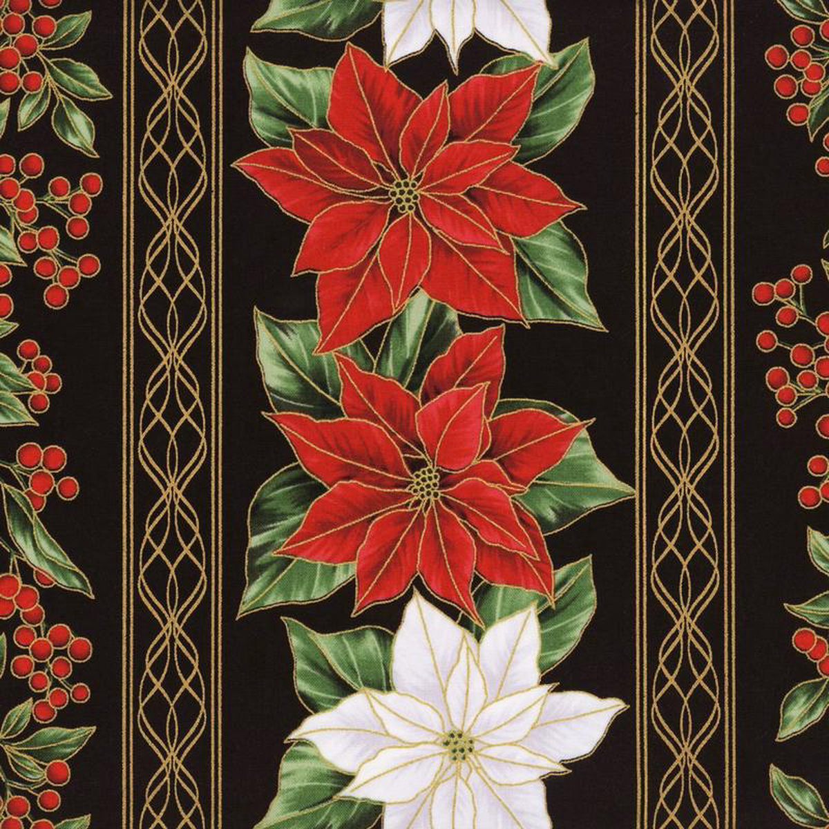 fabric-hoffman-black-gold-poinsettia-stripe-blooming-holidays-by-the-quarter-yard-4g