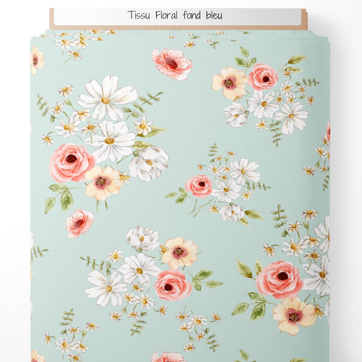 tissu-floral-fond-bleu