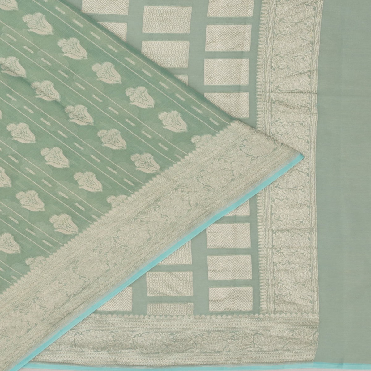 banarasi-kora-organza-tissue-vertical-lines-and-butta-pista-green-saree