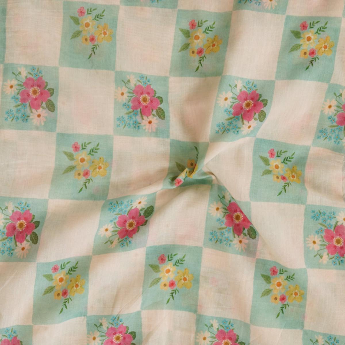 malai-flowy-floral-light-teal-blue-checks-with-pink-flower-digital-print-fabric