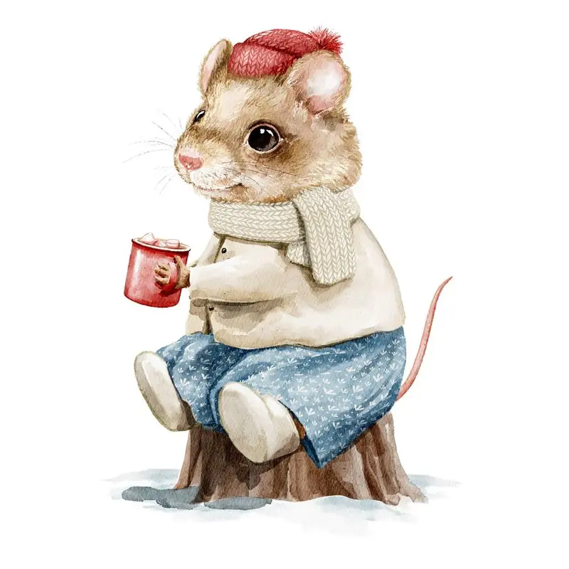 mouse-in-hat-sipping-hot-cocoa-fabric-panel