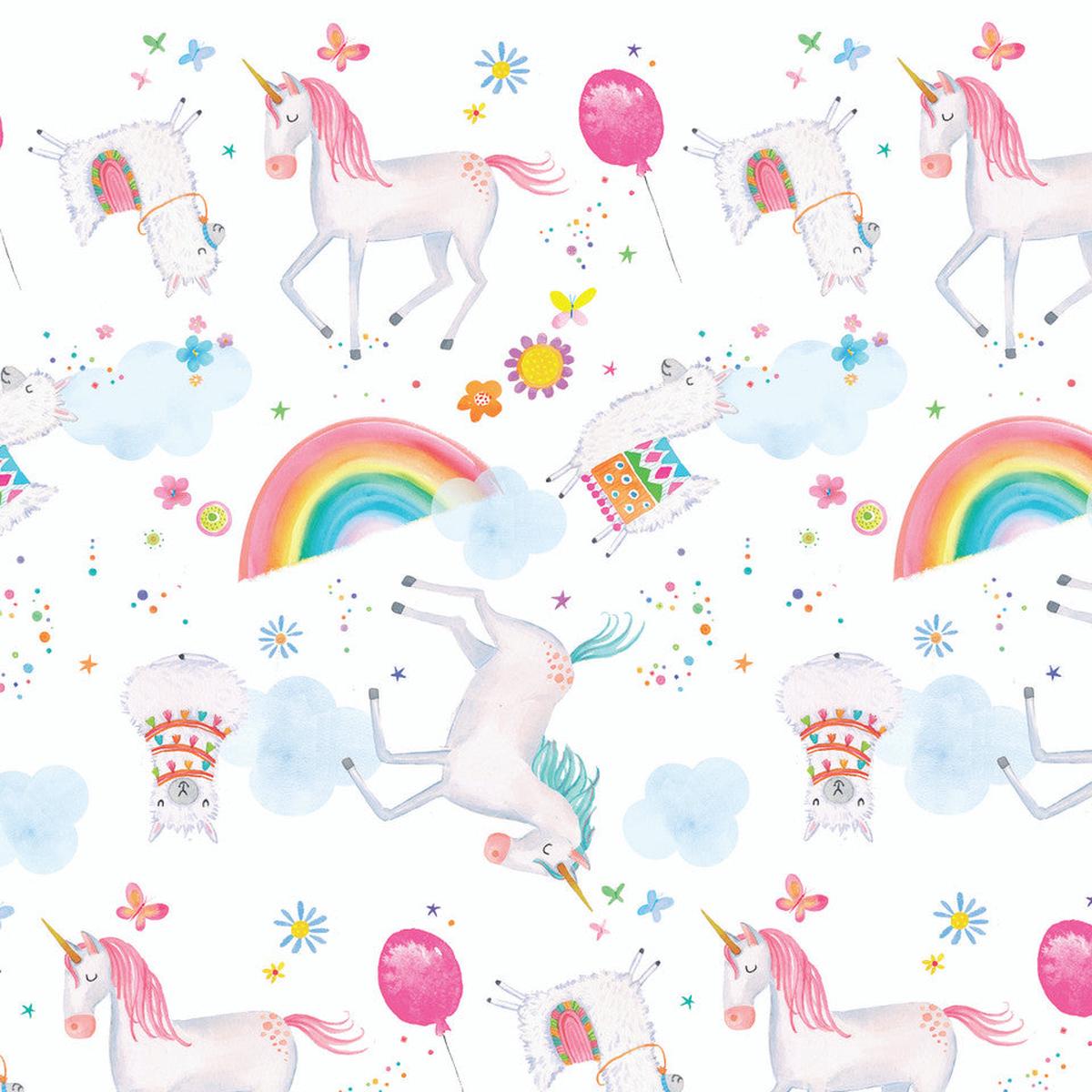 unicorns-llamas-on-white-ae-nathan-flannel