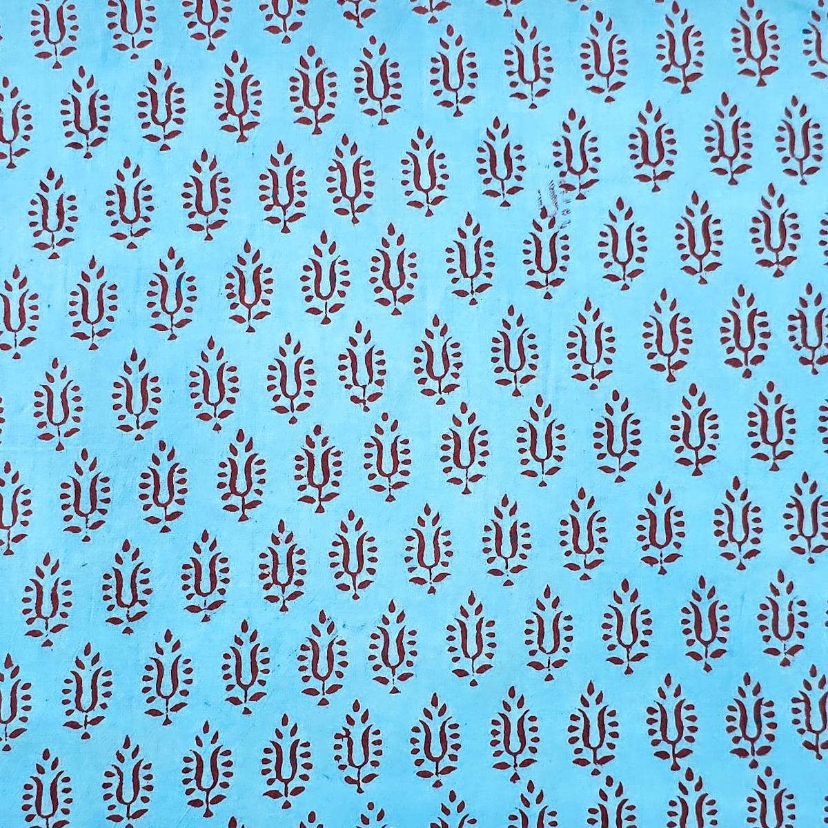 pure-cotton-bagh-blue-and-marron-small-leaf-with-border-hand-block-print-fabric