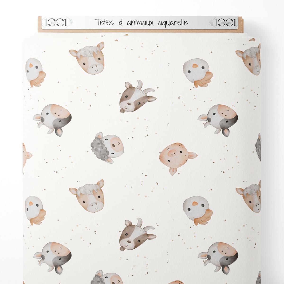 tissu-ttes-d-animaux-aquarelle
