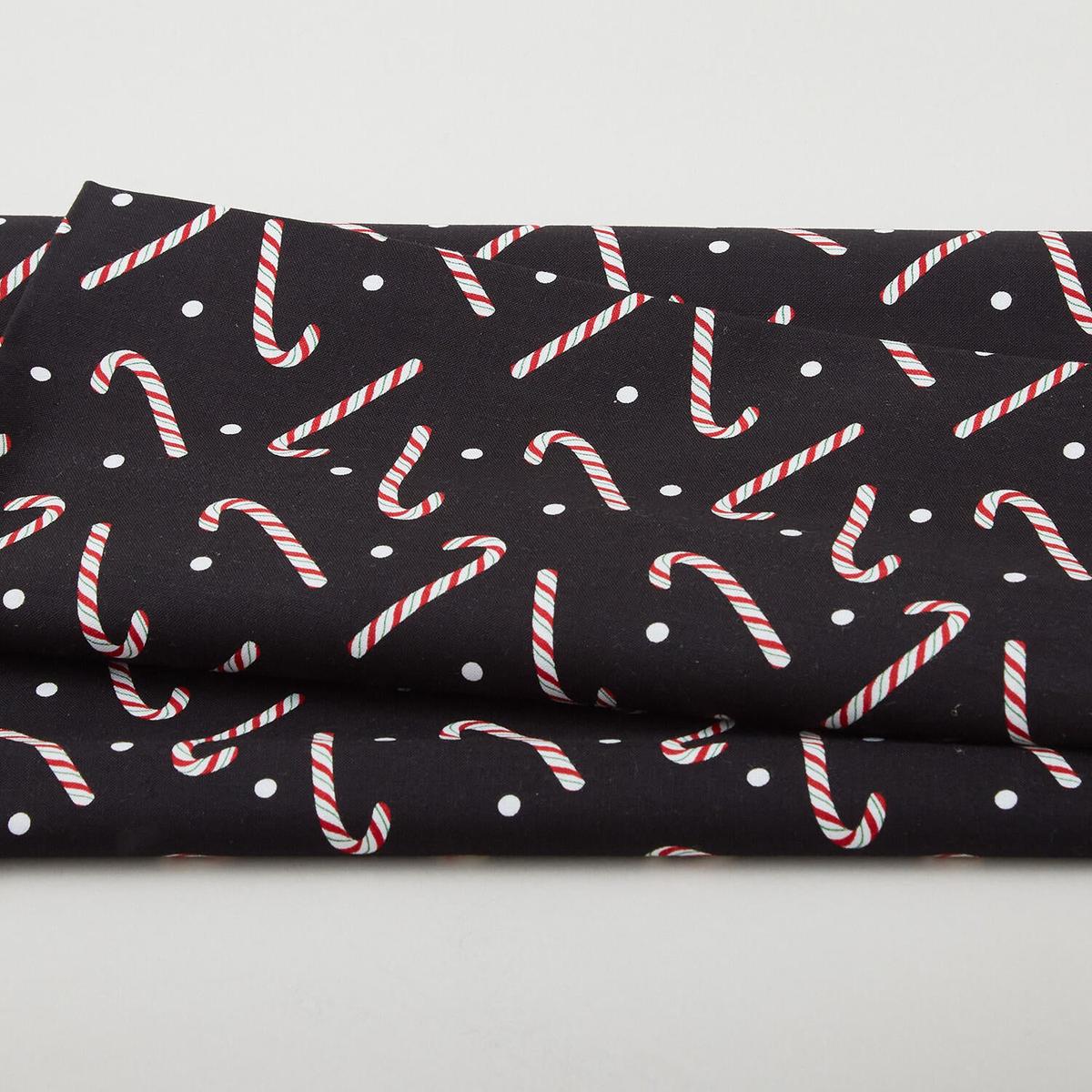 country-christmas-jolly-candy-canes-black-2-yard-cut