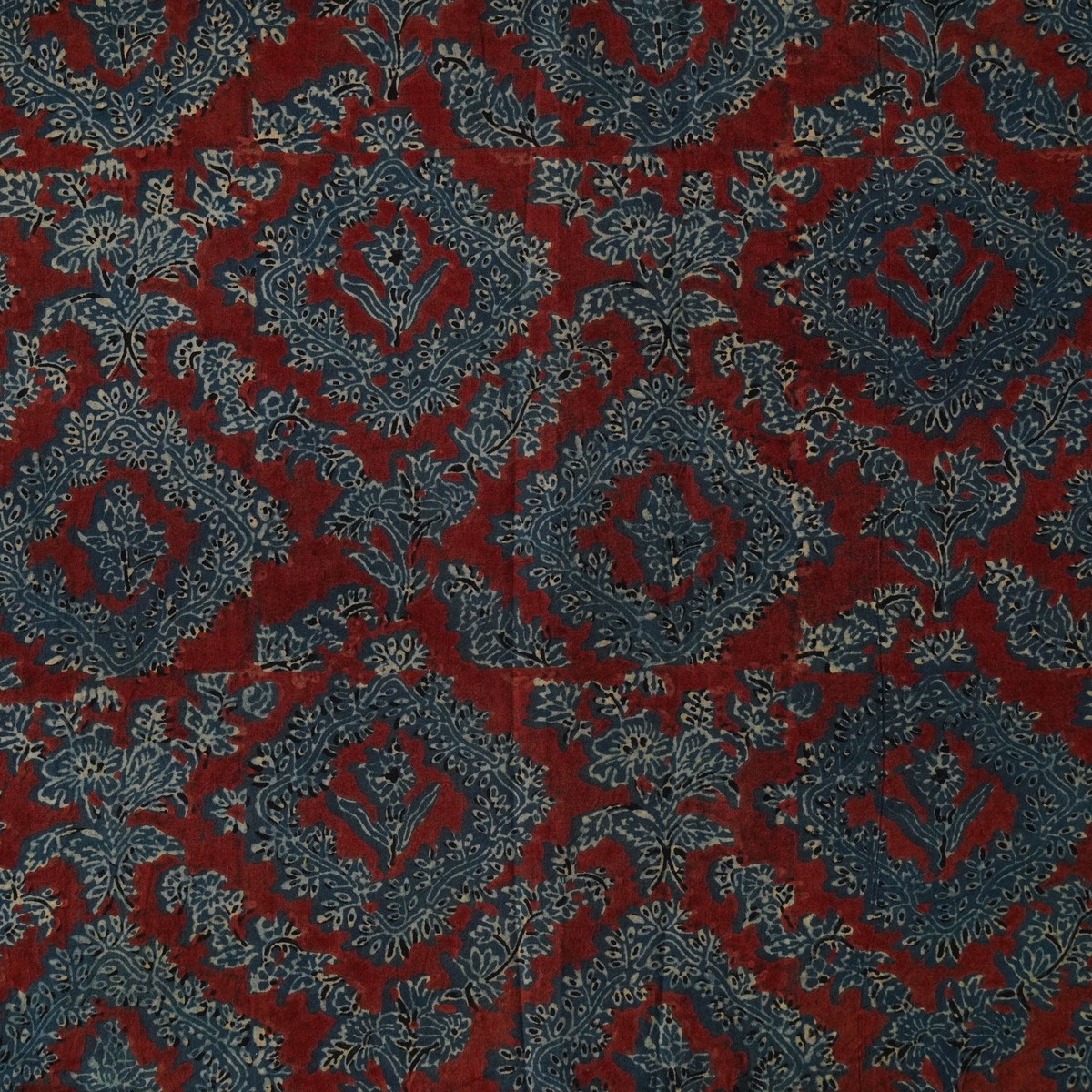 pure-cotton-ajrak-red-rust-and-blue-intricate-design-jaal-hand-block-print-fabric