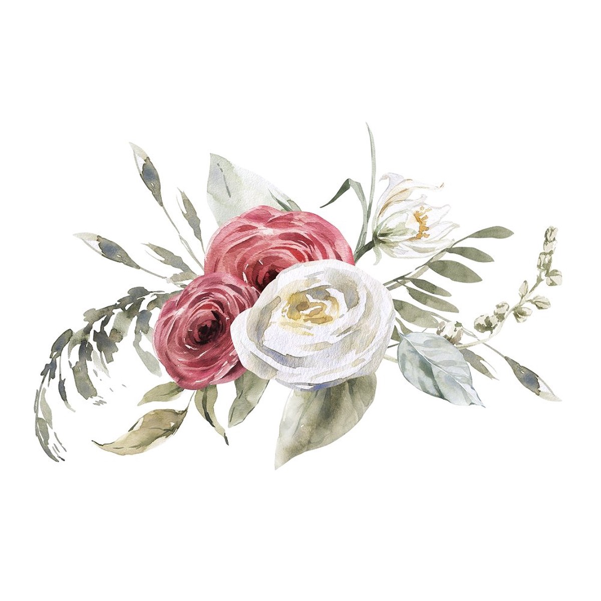 watercolor-fluffy-animals-small-floral-bouquet-fabric-panel-red