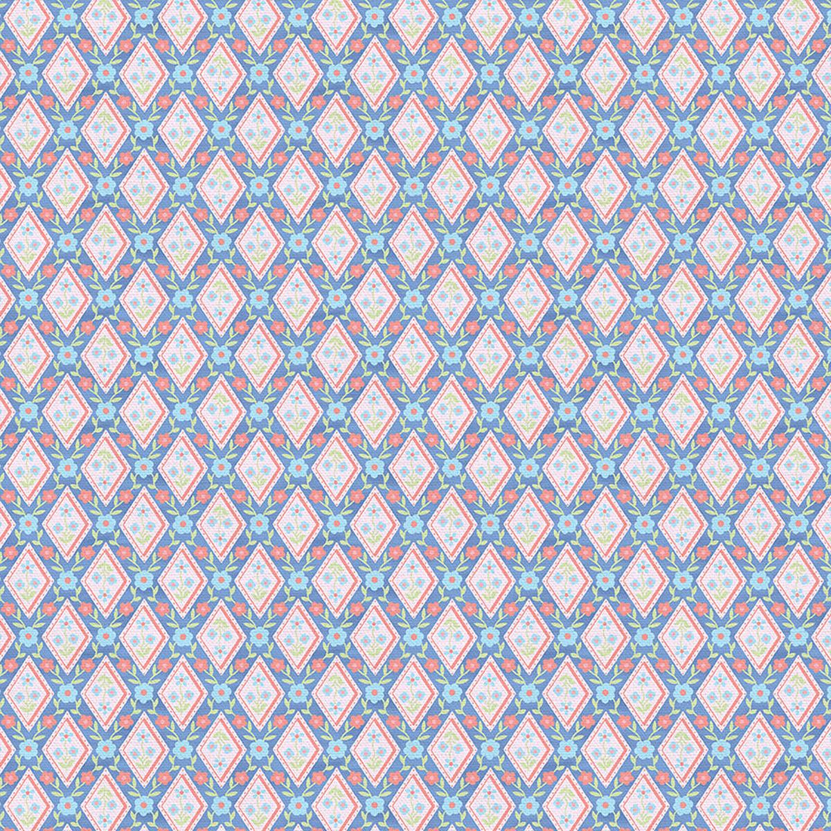 diamonds-coral-on-blue-rayon