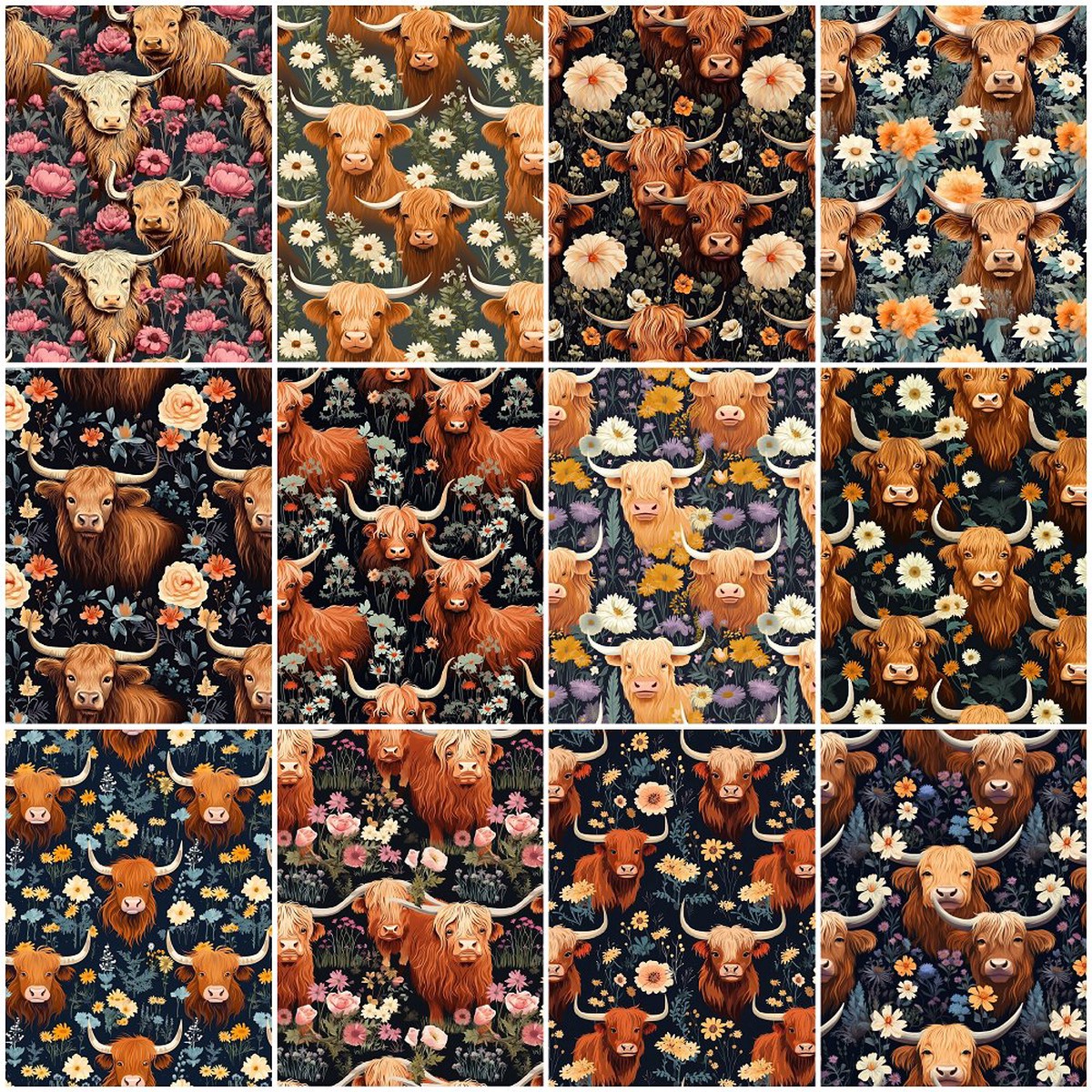 floral-highland-cows-fabric-collection-12-yard-bundle