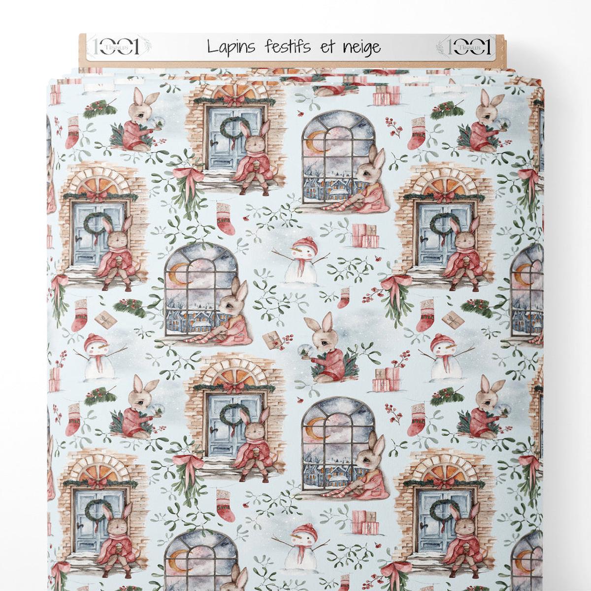 tissu-lapins-festifs-et-neige