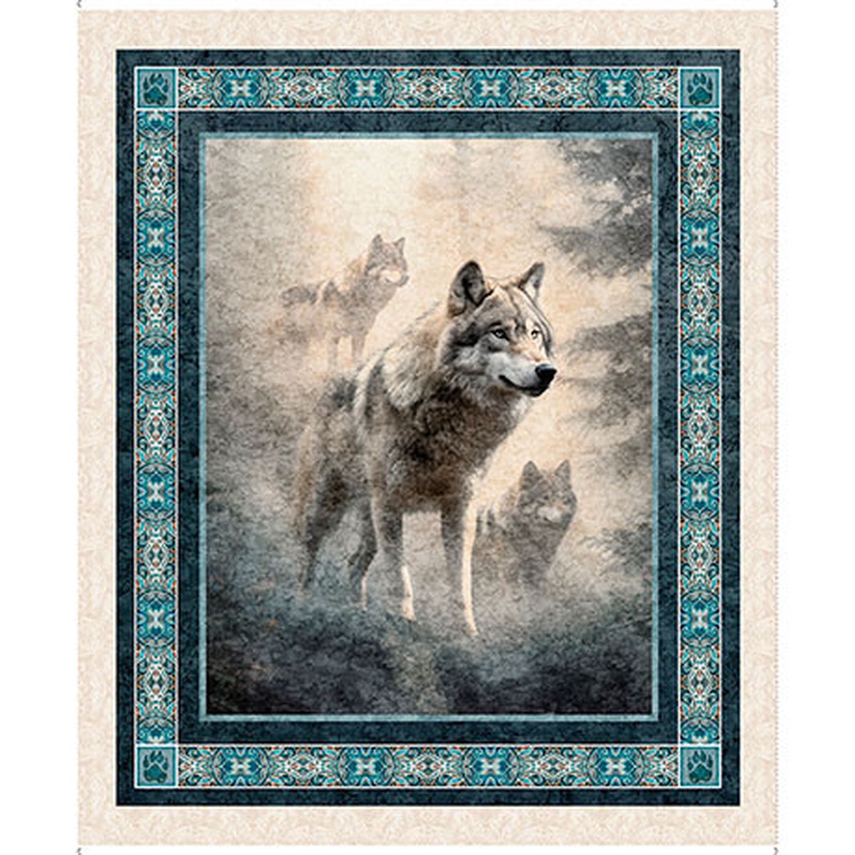 running-with-the-pack-wolf-panel-fabric