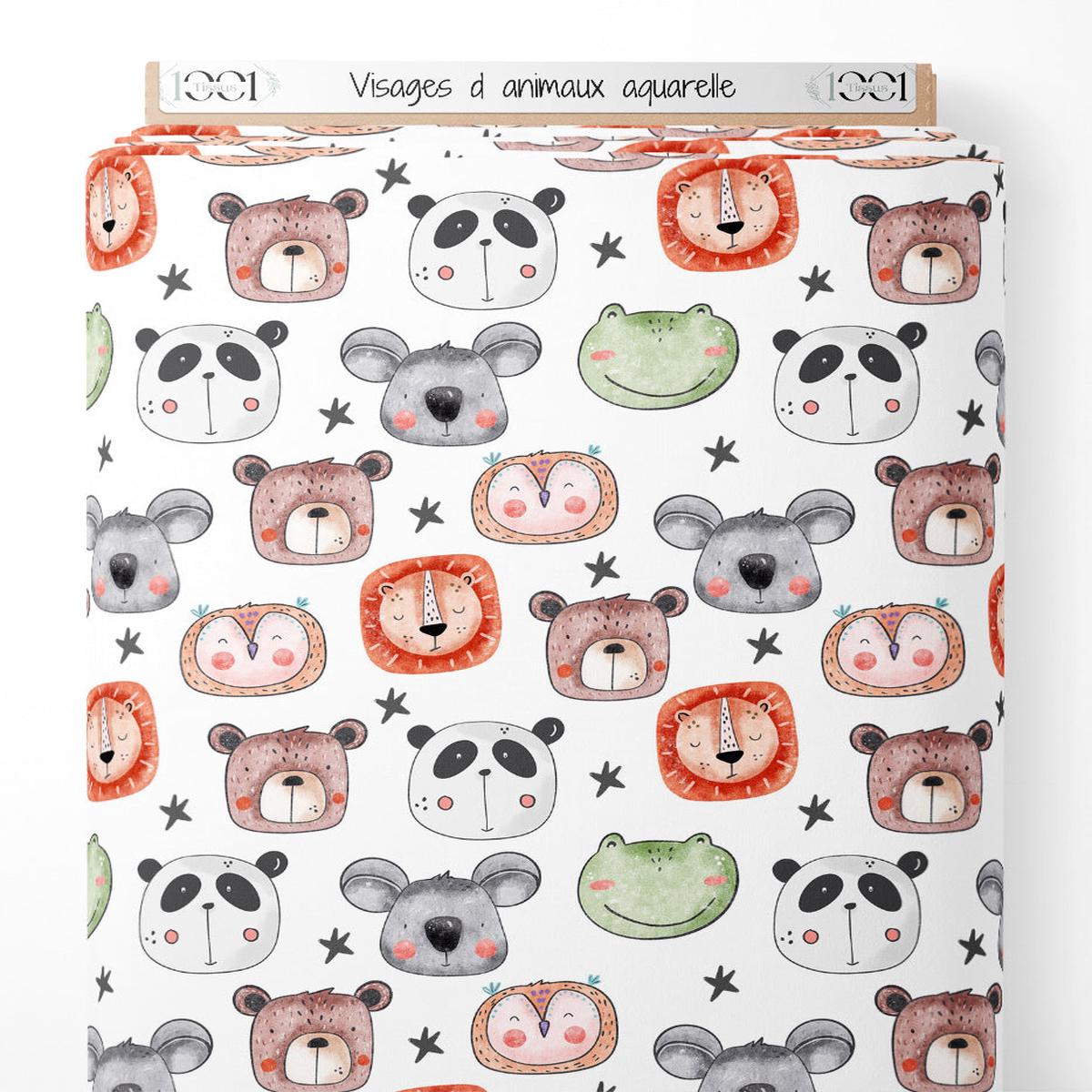 tissu-visages-d-animaux-aquarelle