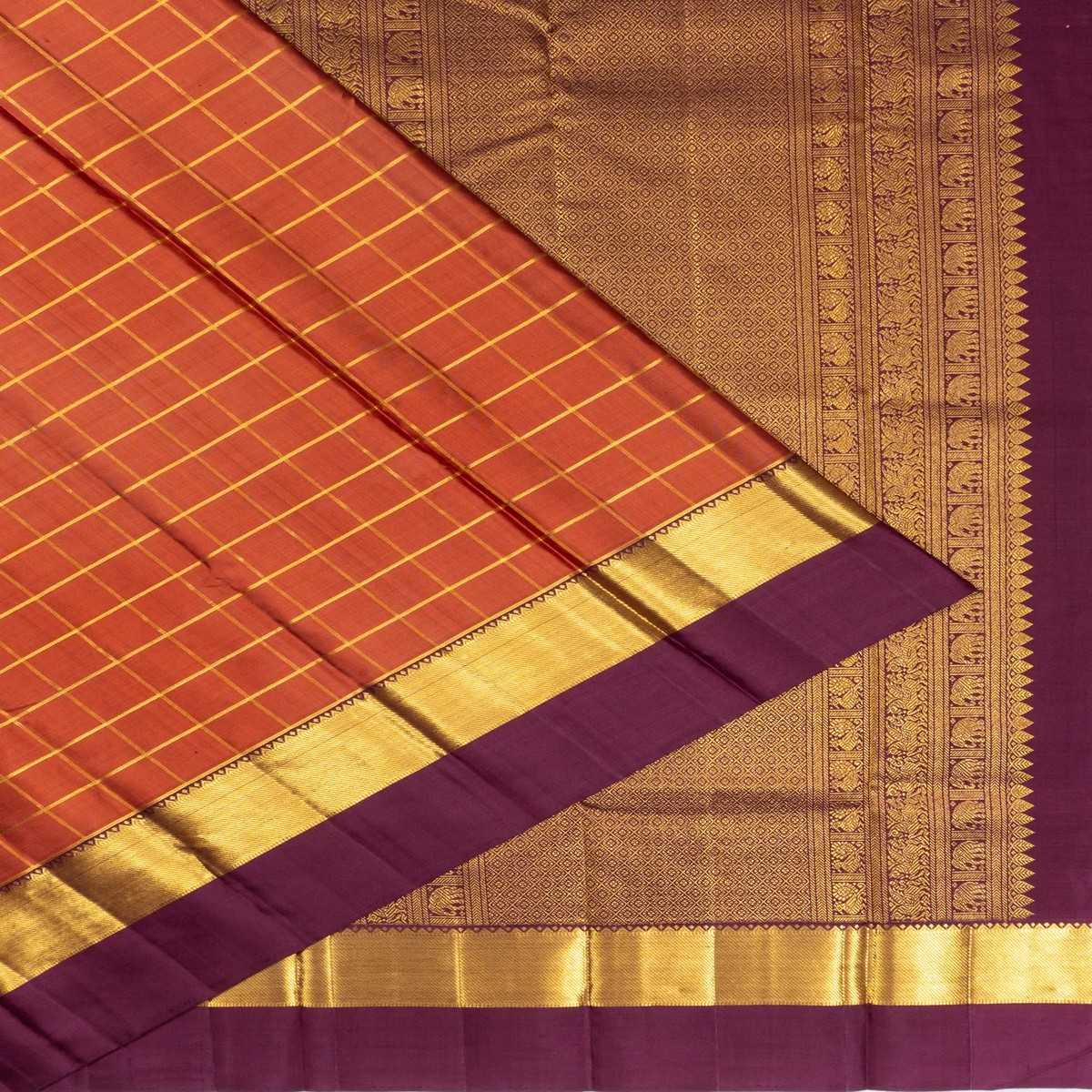 classic-kanchipuram-silk-checks-rust-orange-saree