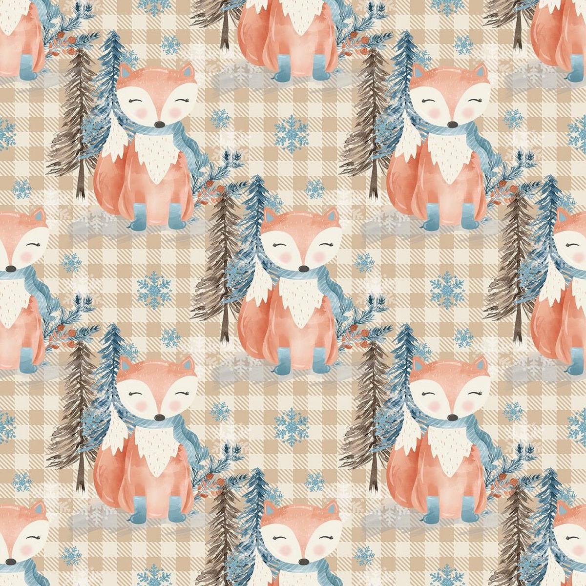 winter-fox-on-plaid-fabric-tan