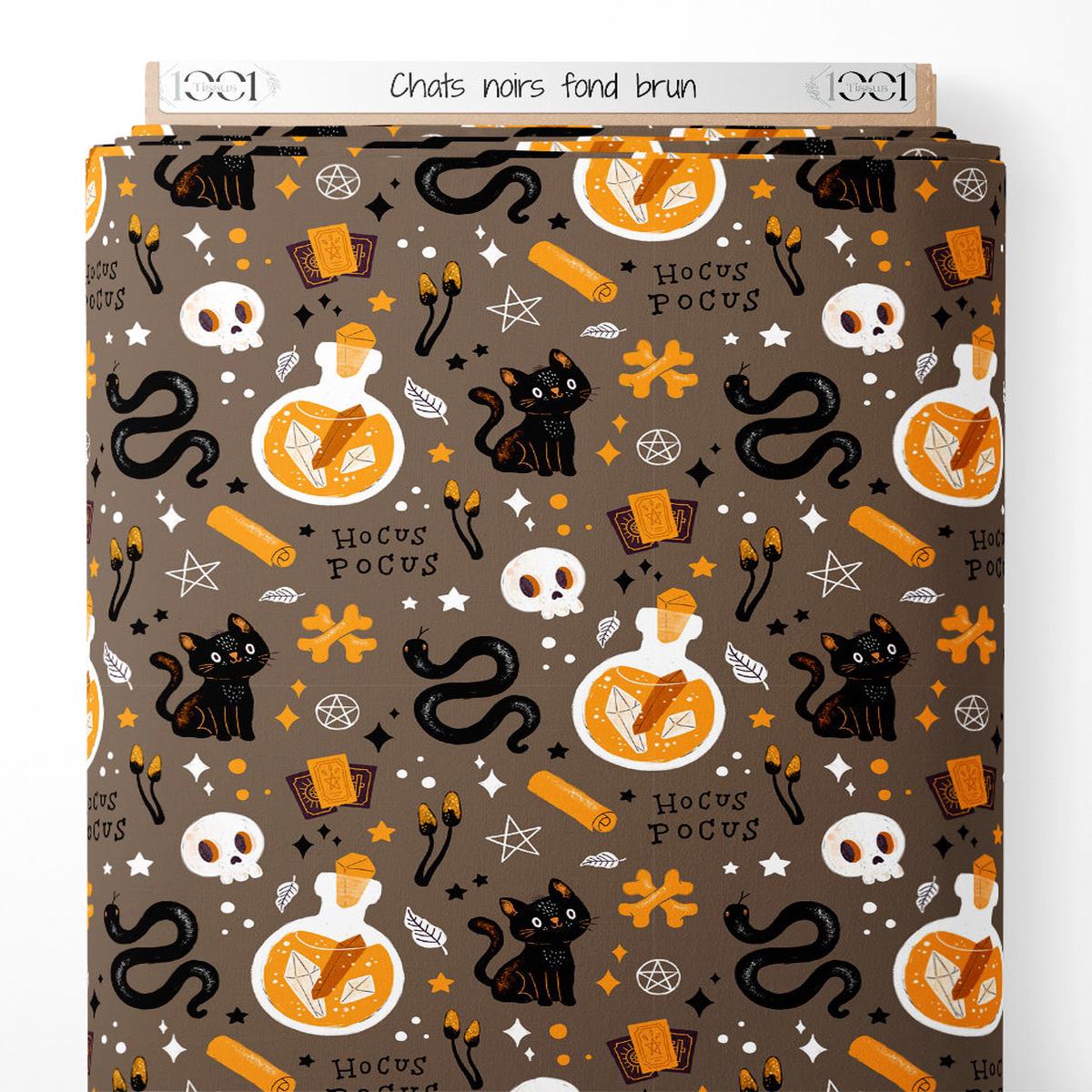 tissu-chats-noirs-sur-fond-brun