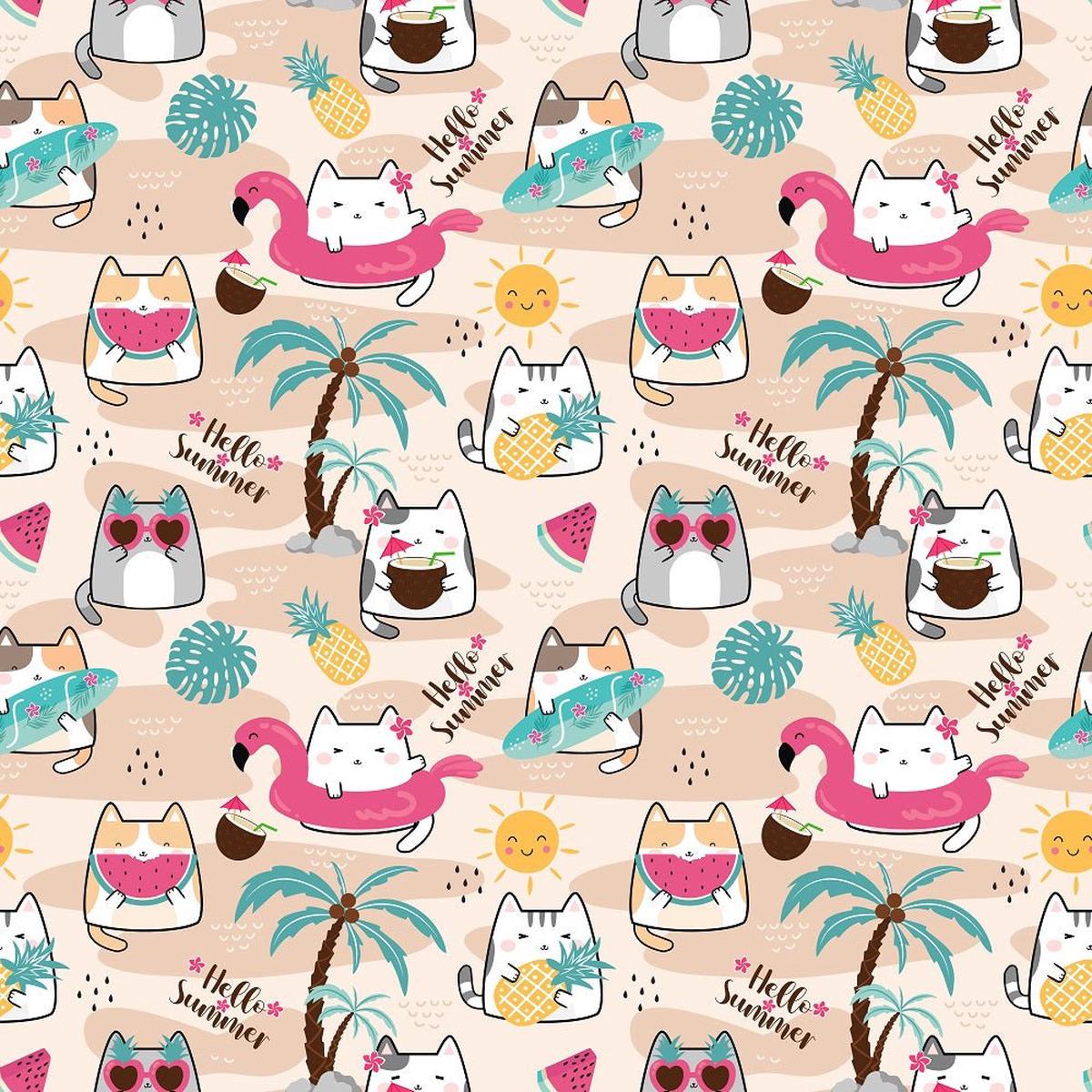 summertime-cats-hello-summer-fabric-sand