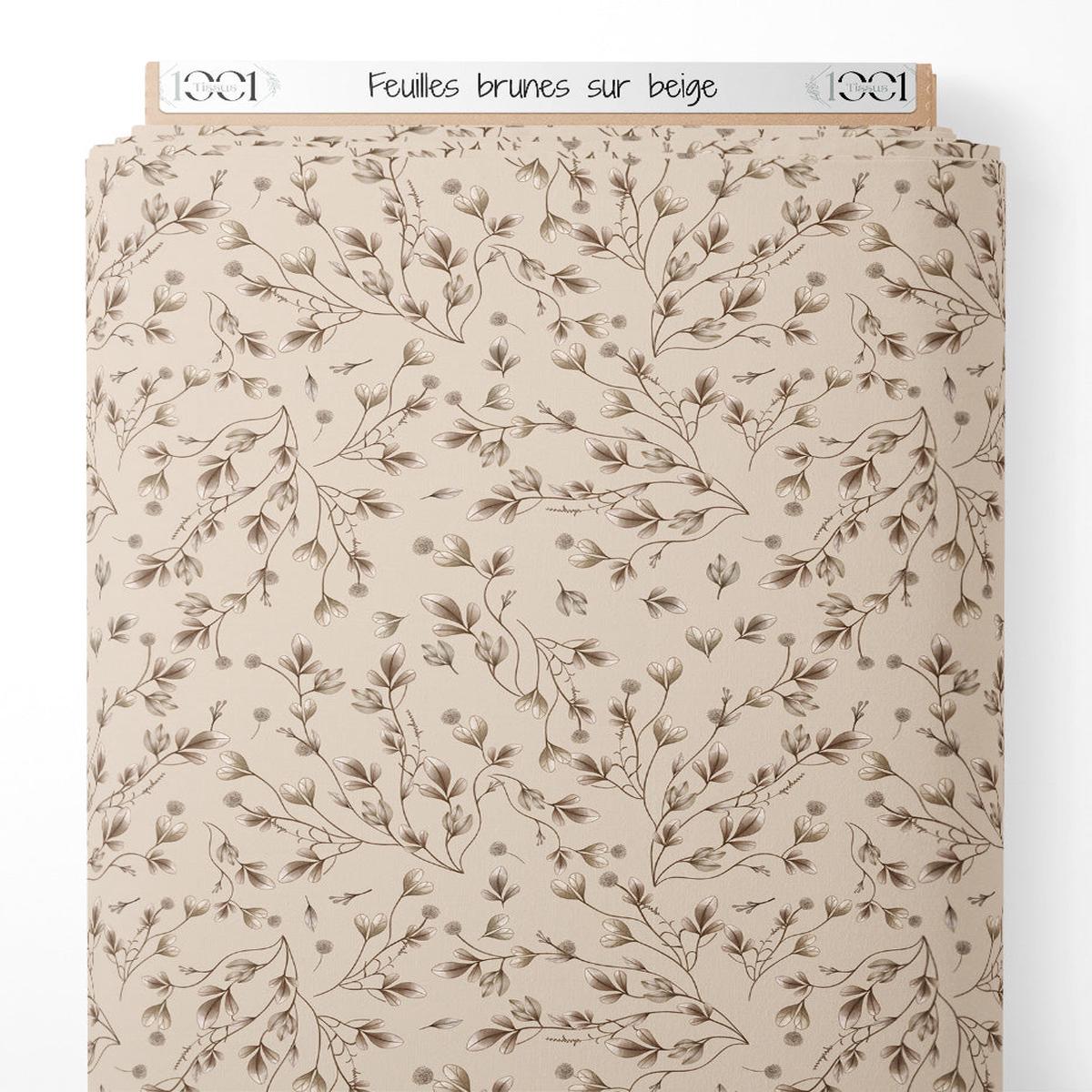 tissu-feuilles-brunes-sur-beige