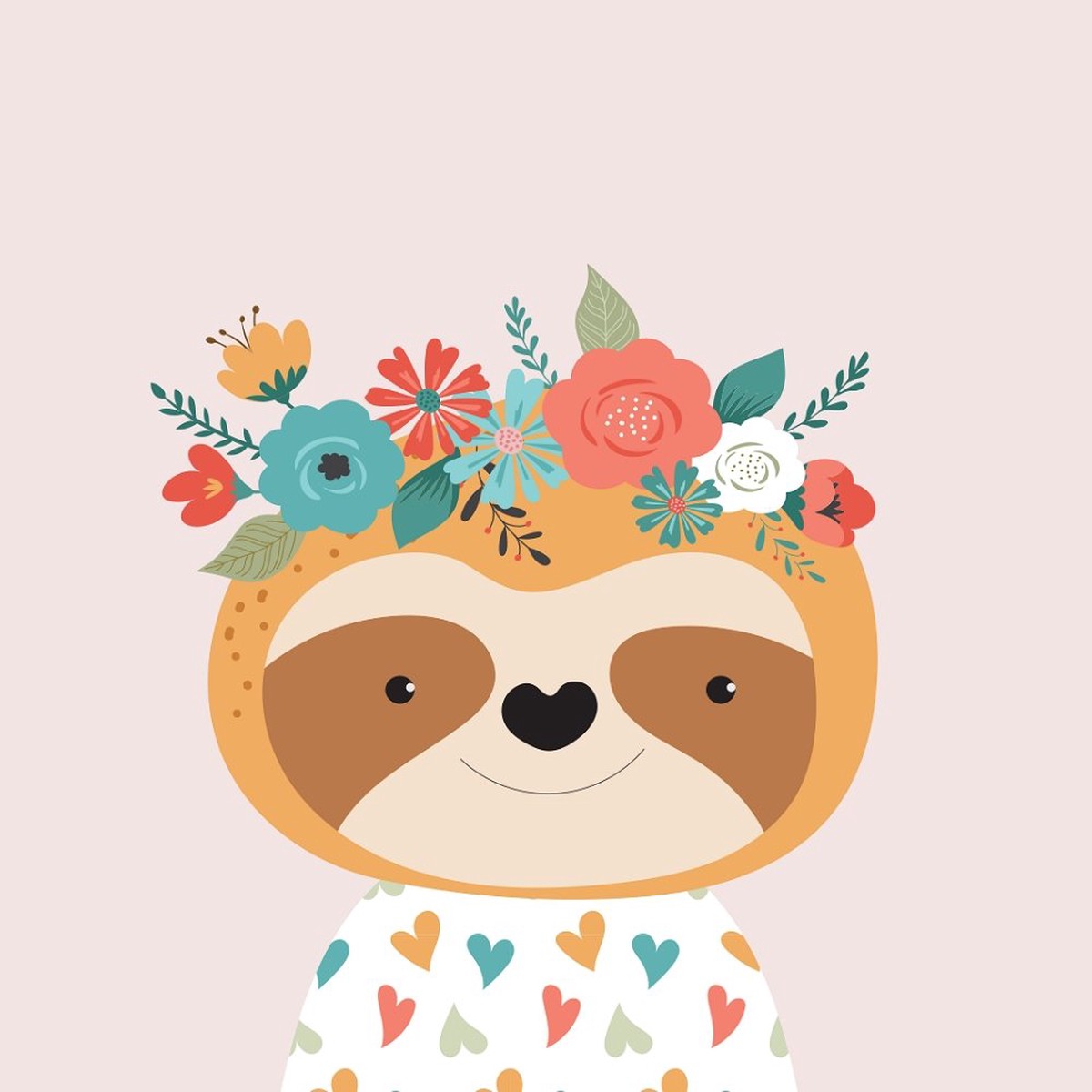 floral-sloth-fabric-panel