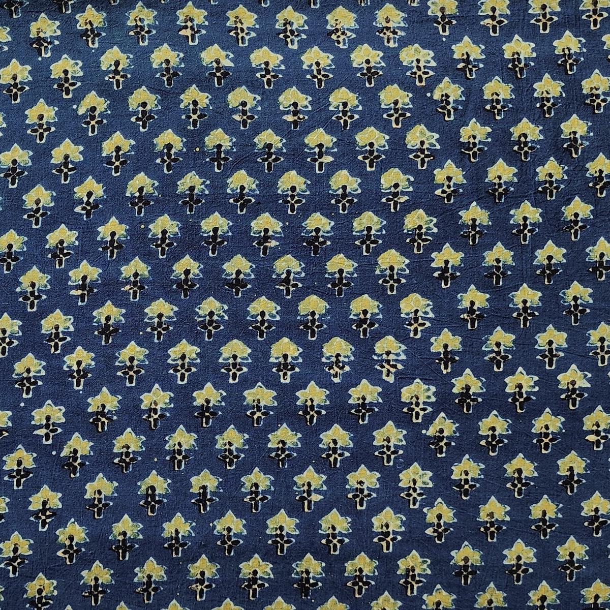 pure-cotton-double-ajrak-blue-with-green-tiny-flower-buds-hand-block-print-fabric