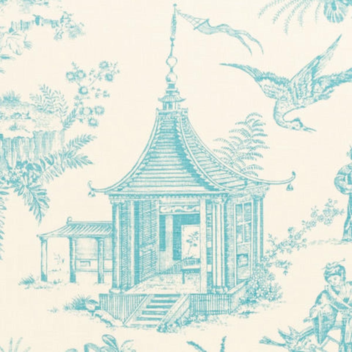 quadrille-fabric-paradise-engraving-custom-turquoise-on-tinted-belgian-linen-cotton