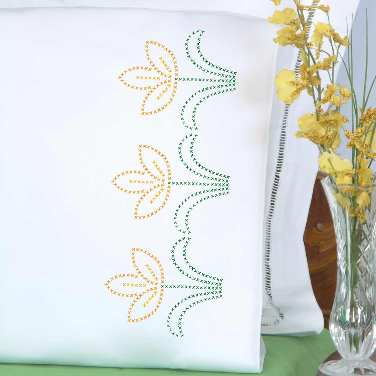 yellow-tulips-perle-edge-pillowcases