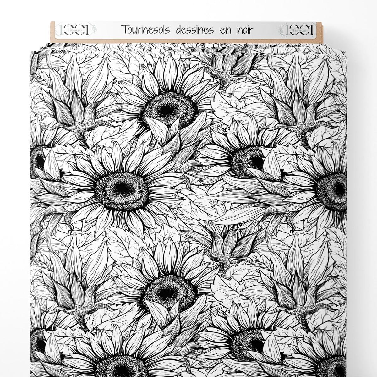 tissu-tournesols-dessins-en-noir