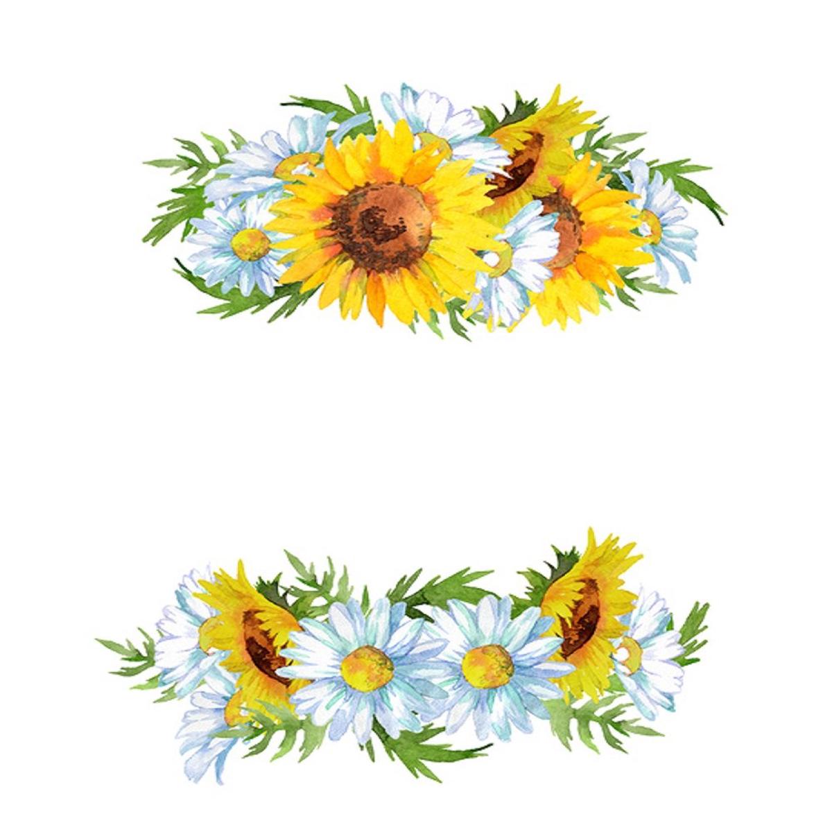 watercolor-floral-sunflowers-and-white-daisies-fabric-panel-white