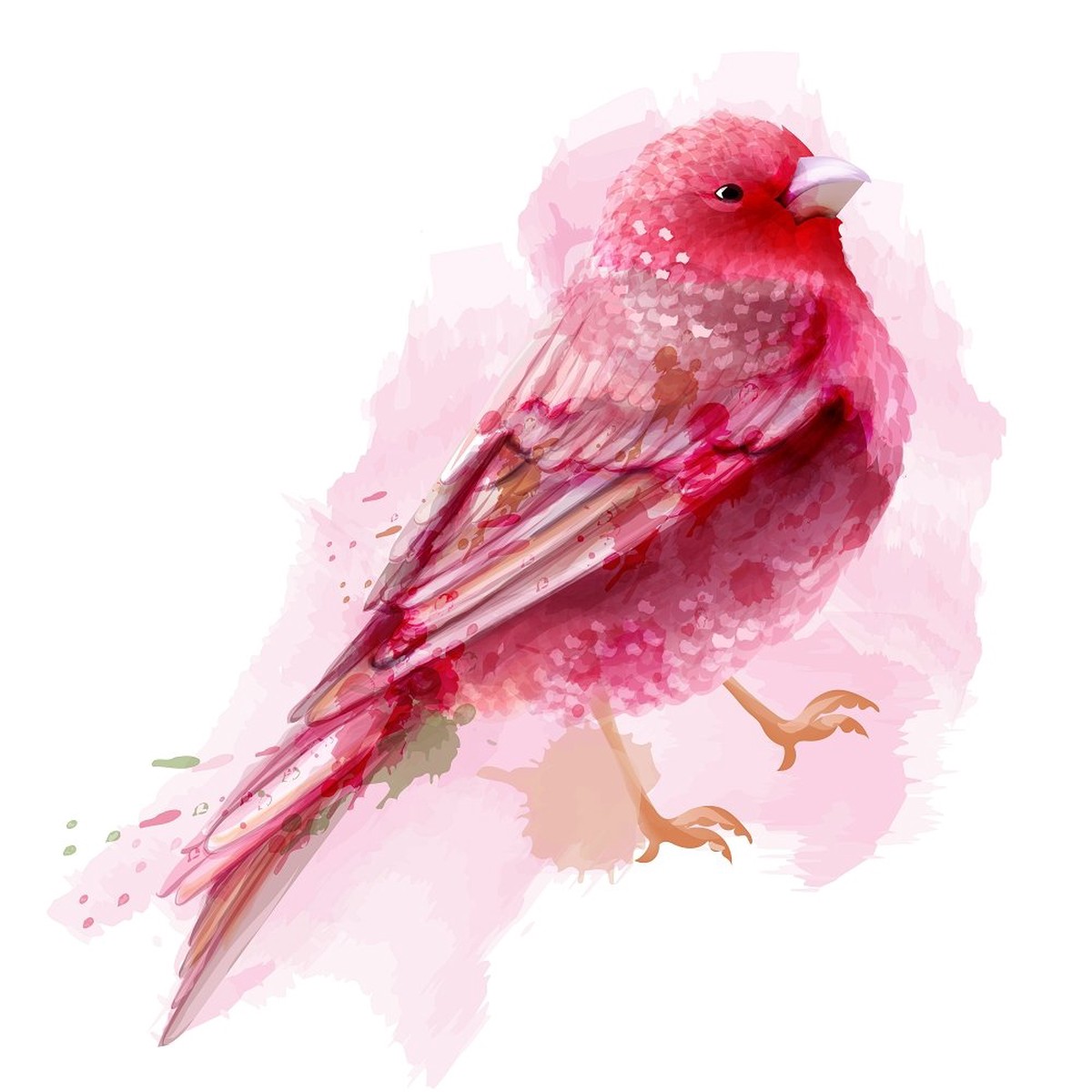 beautiful-spring-bird-fabric-panel-pink