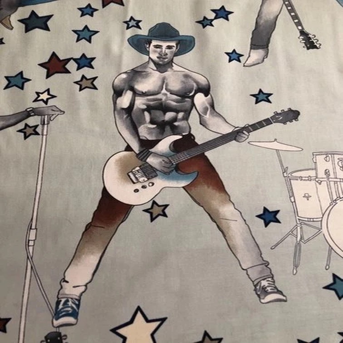 alexander-henry-honky-tonk-shirtless-cowboy-fabric-pale-blue-guitar-sexy-hunk-yd