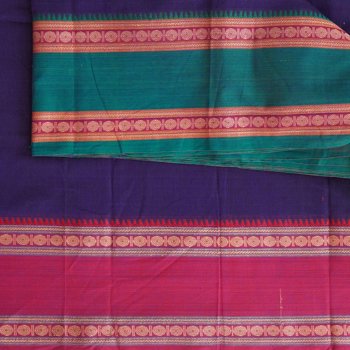 pure-cotton-soft-narayanpet-eggplant-purple-and-dark-pink-with-green-traditional-ganga-yamuna-border-fabric