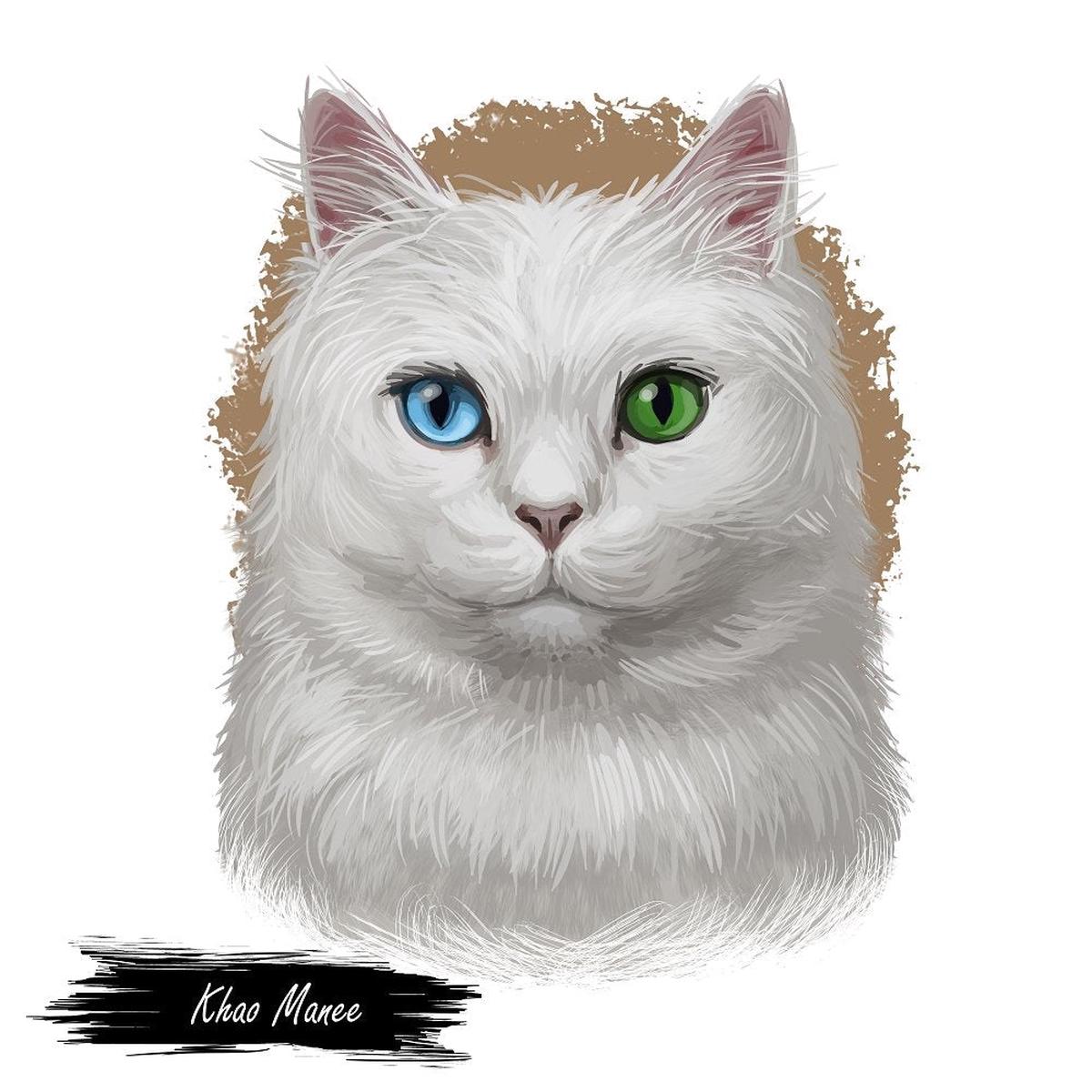 khao-manee-cat-portrait-fabric-panel