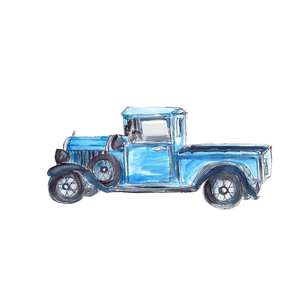 vintage-victorian-truck-fabric-panel-blue