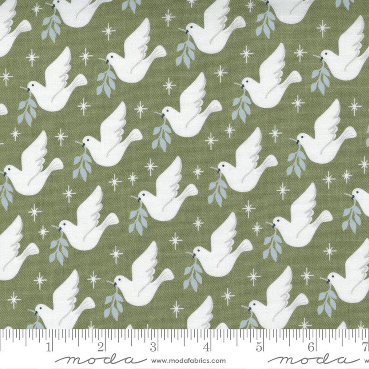 christmas-morning-lovey-dovey-5141-pine-moda-fabrics-birds-doves-leaves-on-green-quilting-cotton-fabric