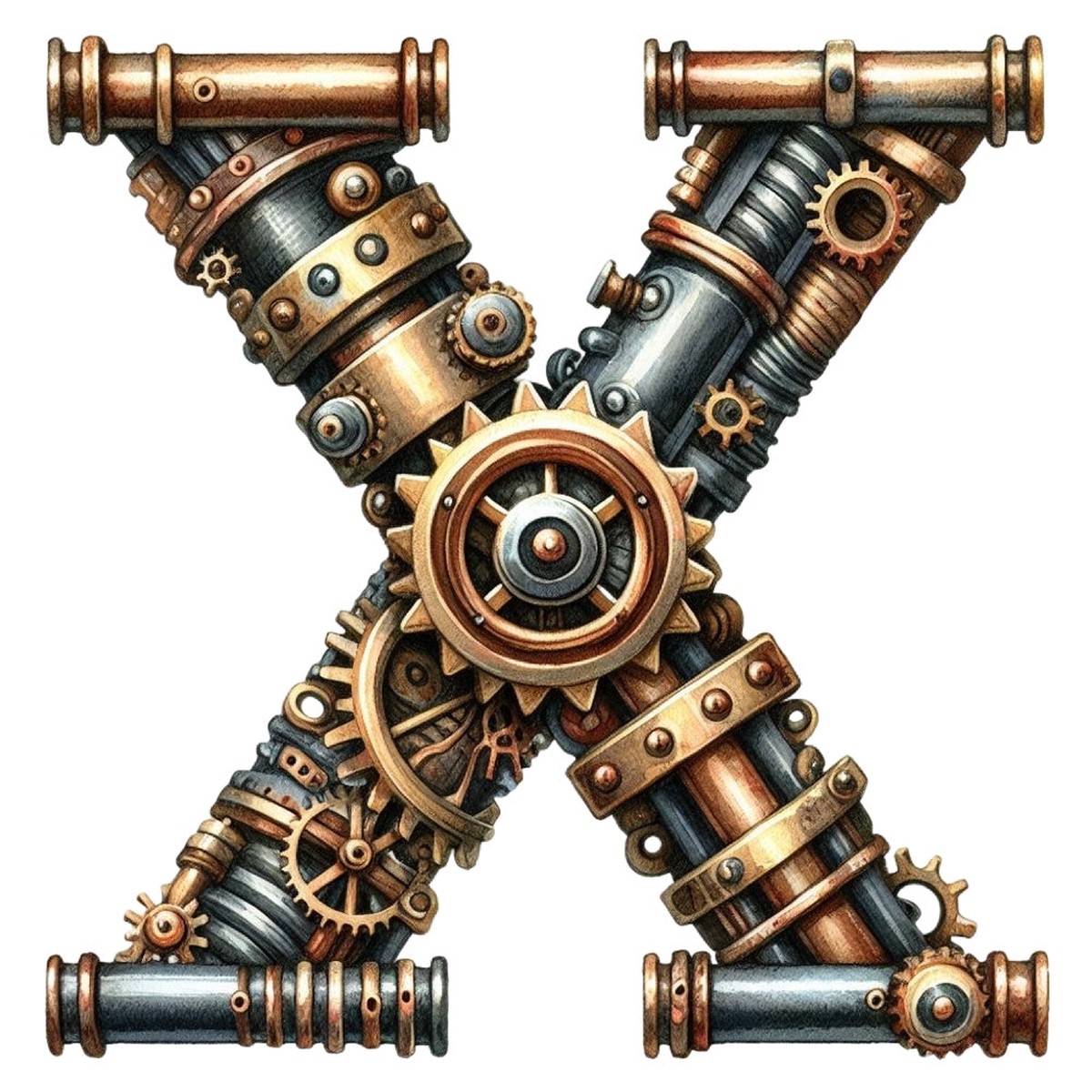 steampunk-letter-x-fabric-panel