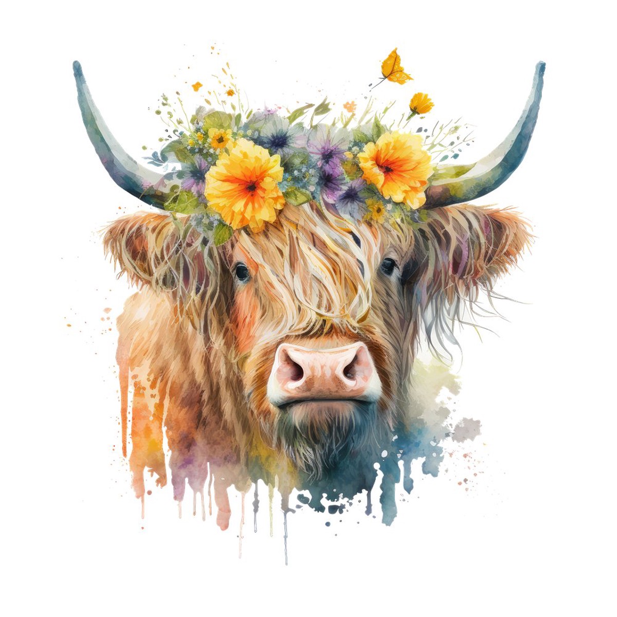 watercolor-floral-highland-cow-14-fabric-panel