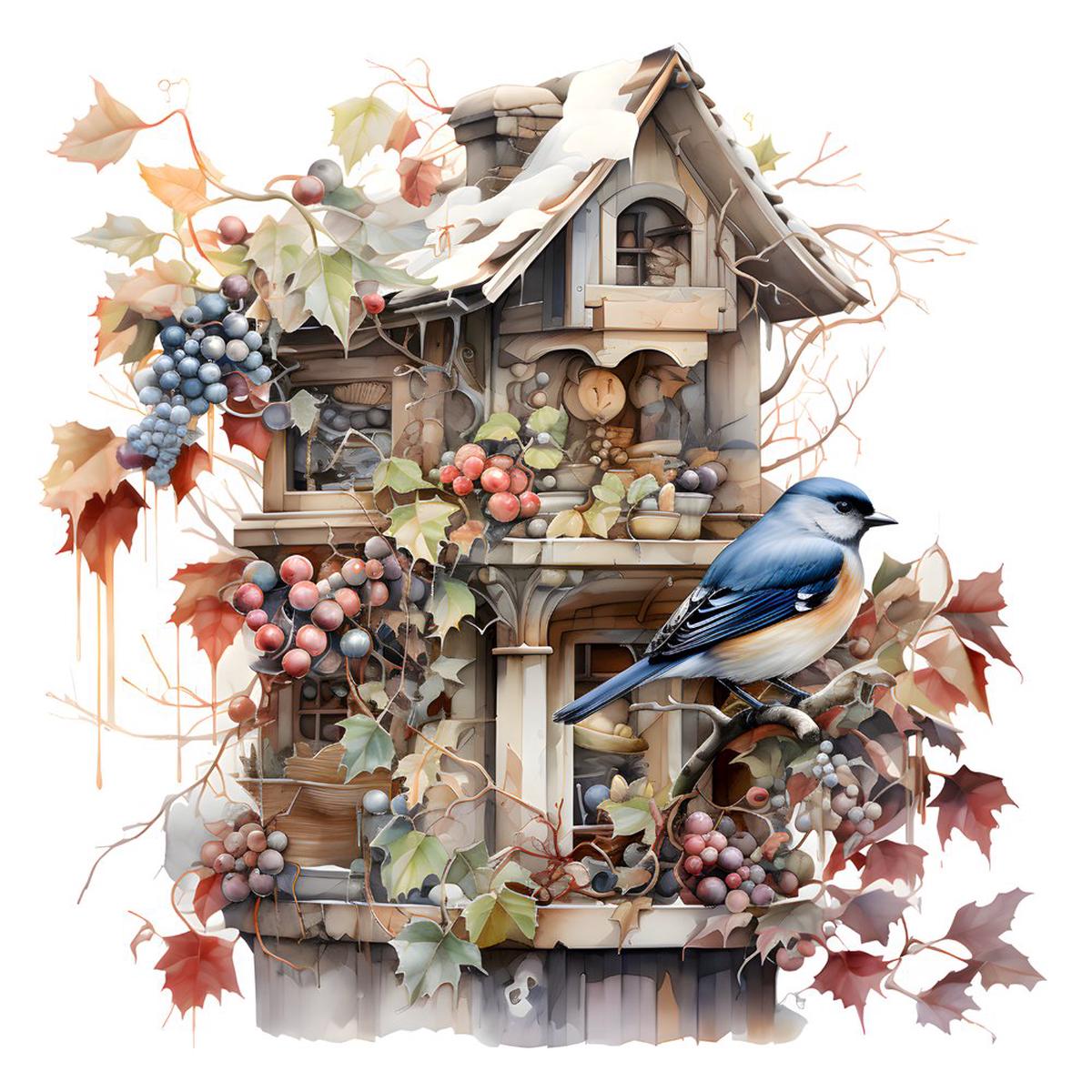 winter-birdhouse-blue-jay-3-fabric-panel