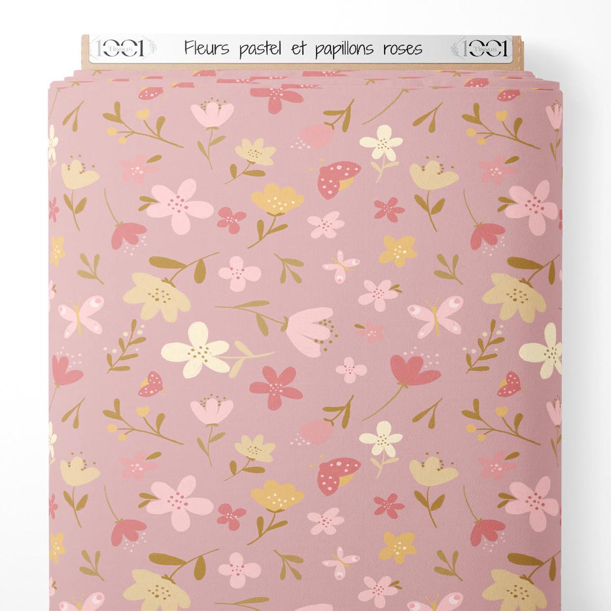 tissu-fleurs-pastel-et-papillons-roses
