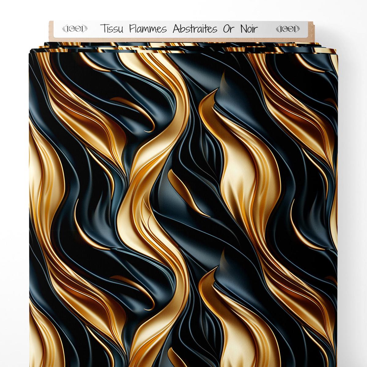 tissu-flammes-abstraites-or-noir