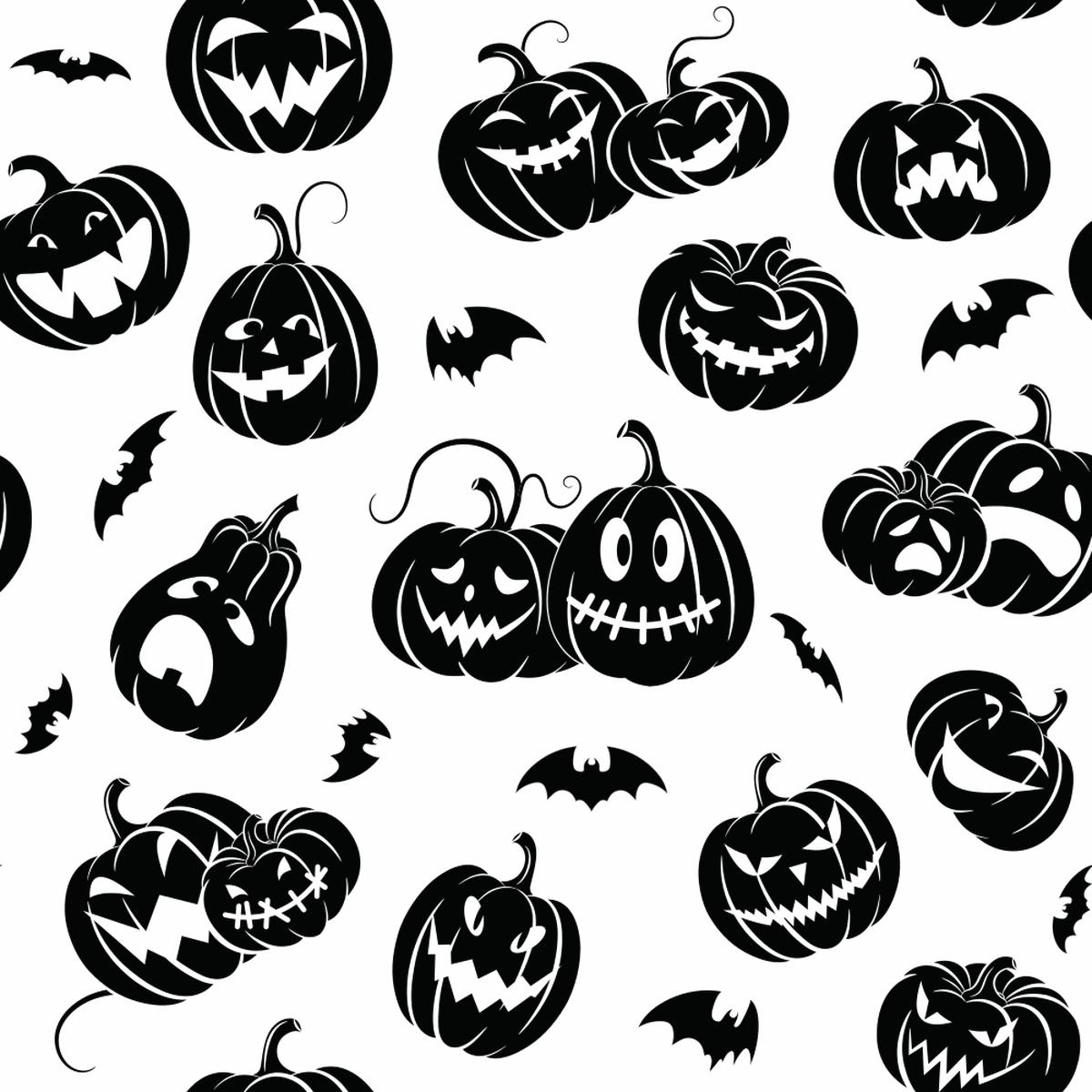 scary-pumpkins-and-bats-fabric-blackwhite