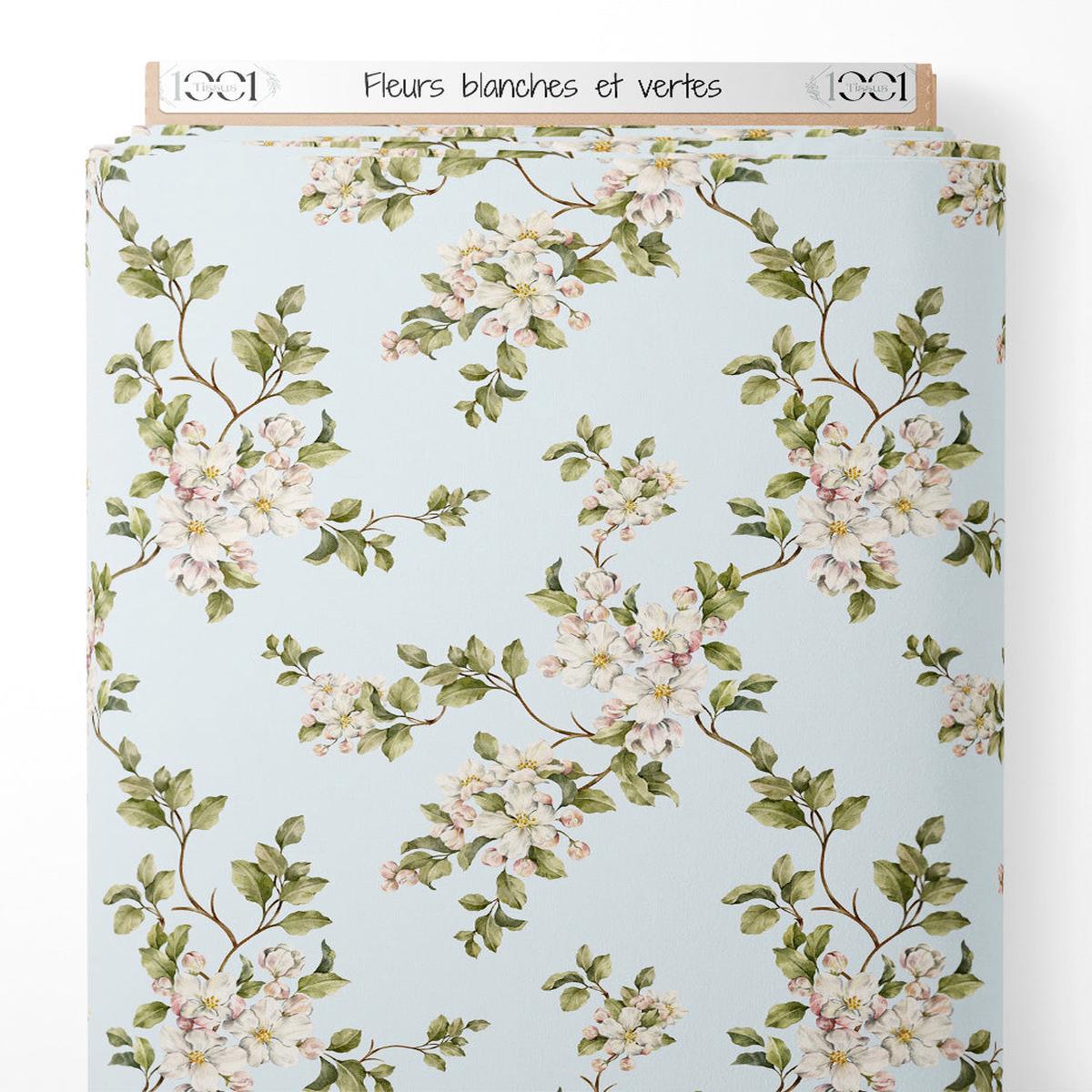 tissu-fleurs-blanches-et-vertes